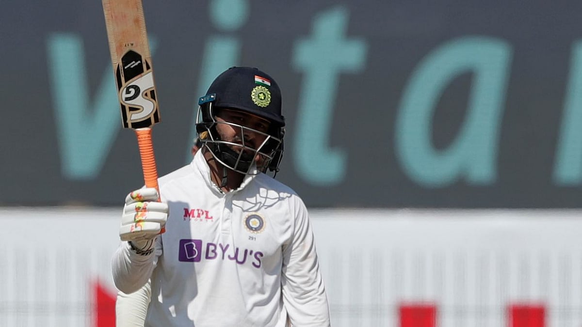 Rishabh Pant celebrates his half century on Day 3 of the Chennai Test. He went onto score 91 in the match.