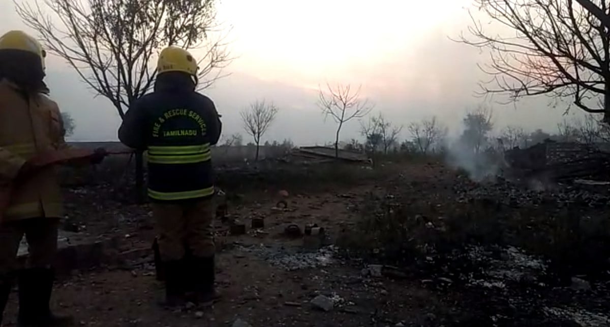 A fire broke out at Thangaraj Pandian fireworks unit at Kalayarkuruchi village in Sivakasi, Tamil Nadu.