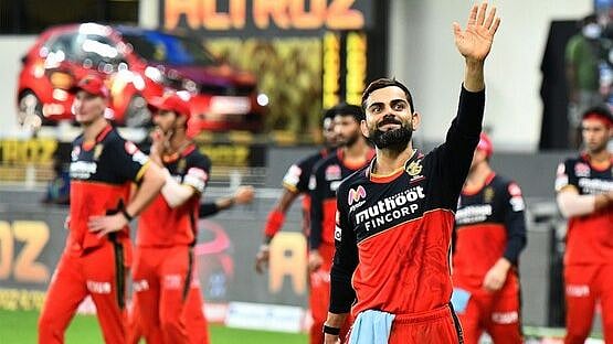 Royal Challengers Bangalore captain Virat Kohli in a light mood.