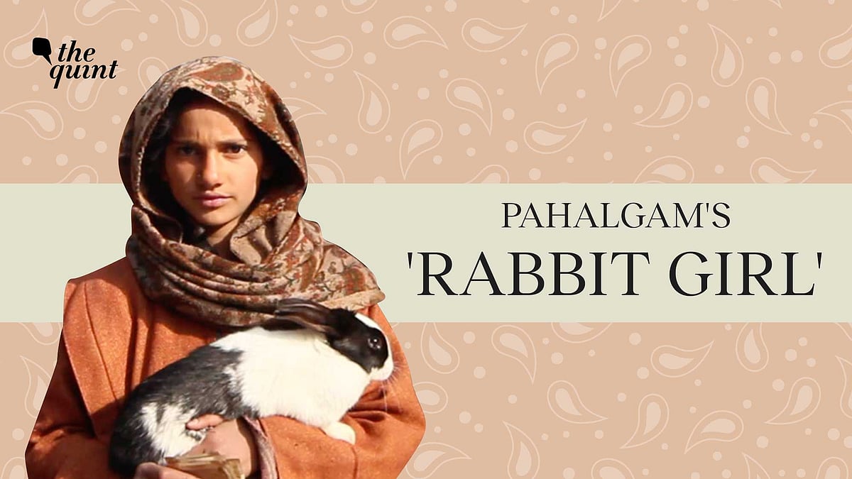 <p>Rubeena with her rabbit in Kashmir's Pahalgam. </p>