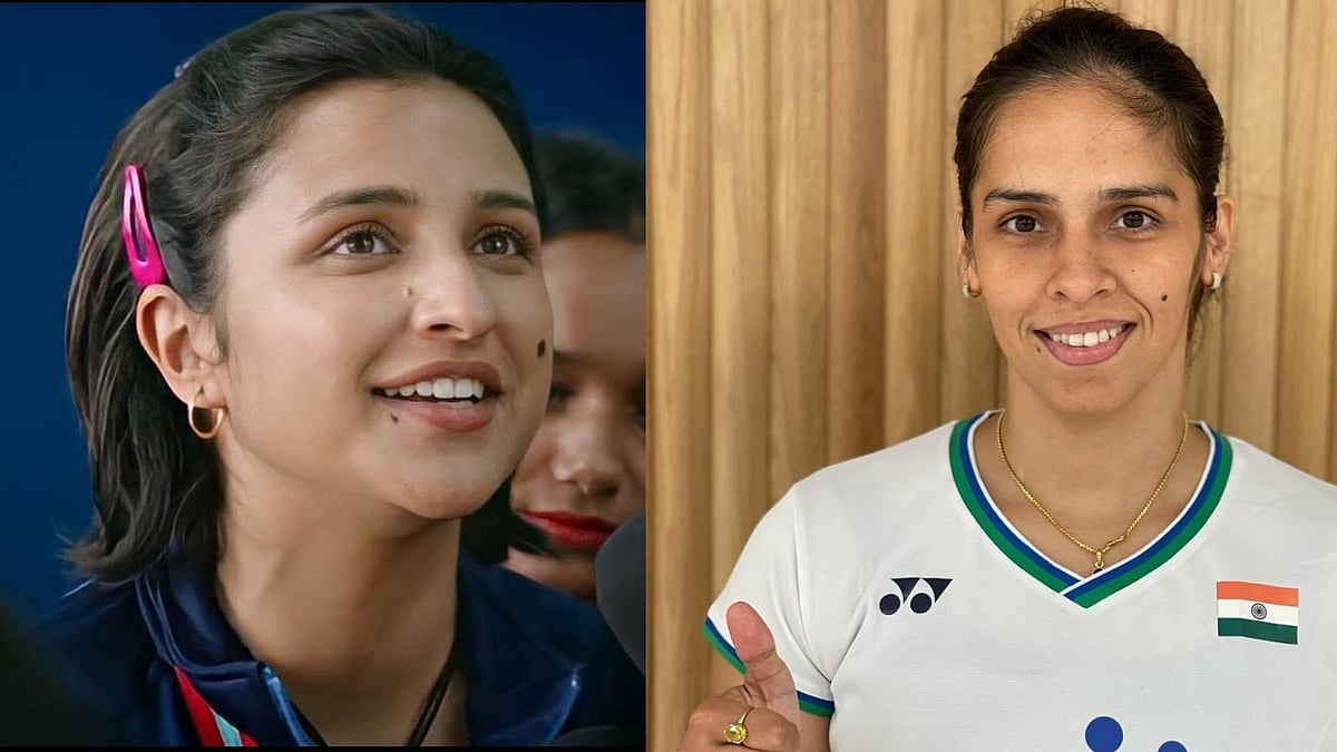 Parineeti Chopra’s look in ‘Saina’ (left) and Saina Nehwal 