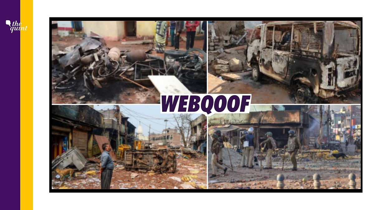 Two of the images are from the northeast Delhi violence, while the other two are of a 2020 incident in Bhainsa.