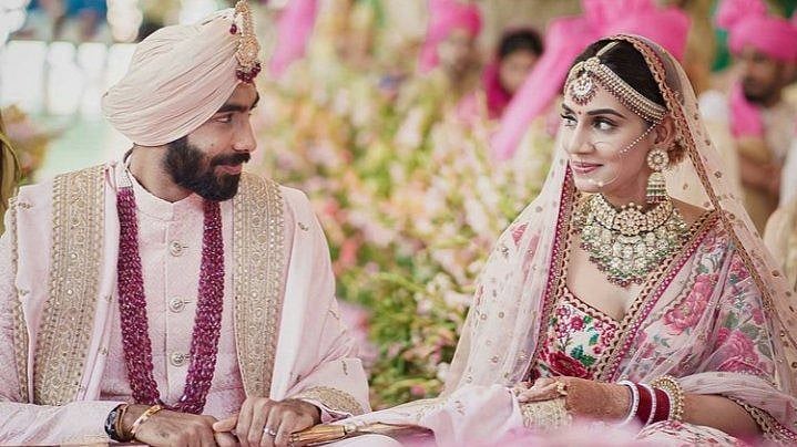 Jasprit Bumrah and Sanjana Ganesan during their wedding ceremony. 
