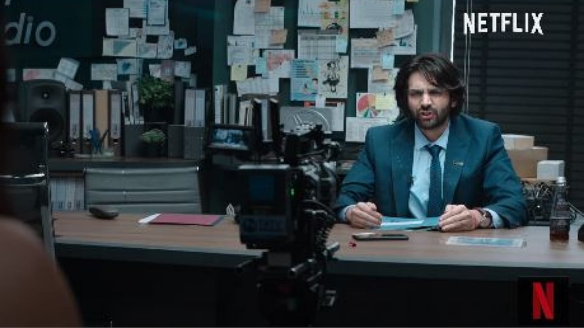 <p>Still from the ‘Dhamaka’ teaser.</p>
