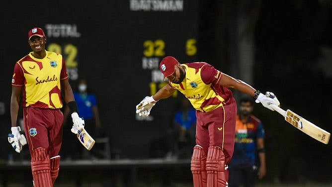 Kieron Pollard after smashing Akila Dananjaya for 36 runs in an over in Antigua.