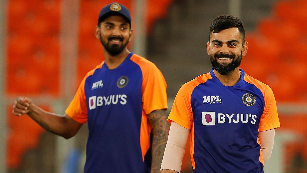 <div class="paragraphs"><p>Indian vice-captain and KL Rahul and Virat Kohli at practice session.</p></div>
