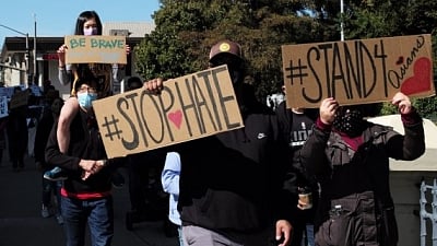 A rally in Chicago against anti-Asian hate crimes