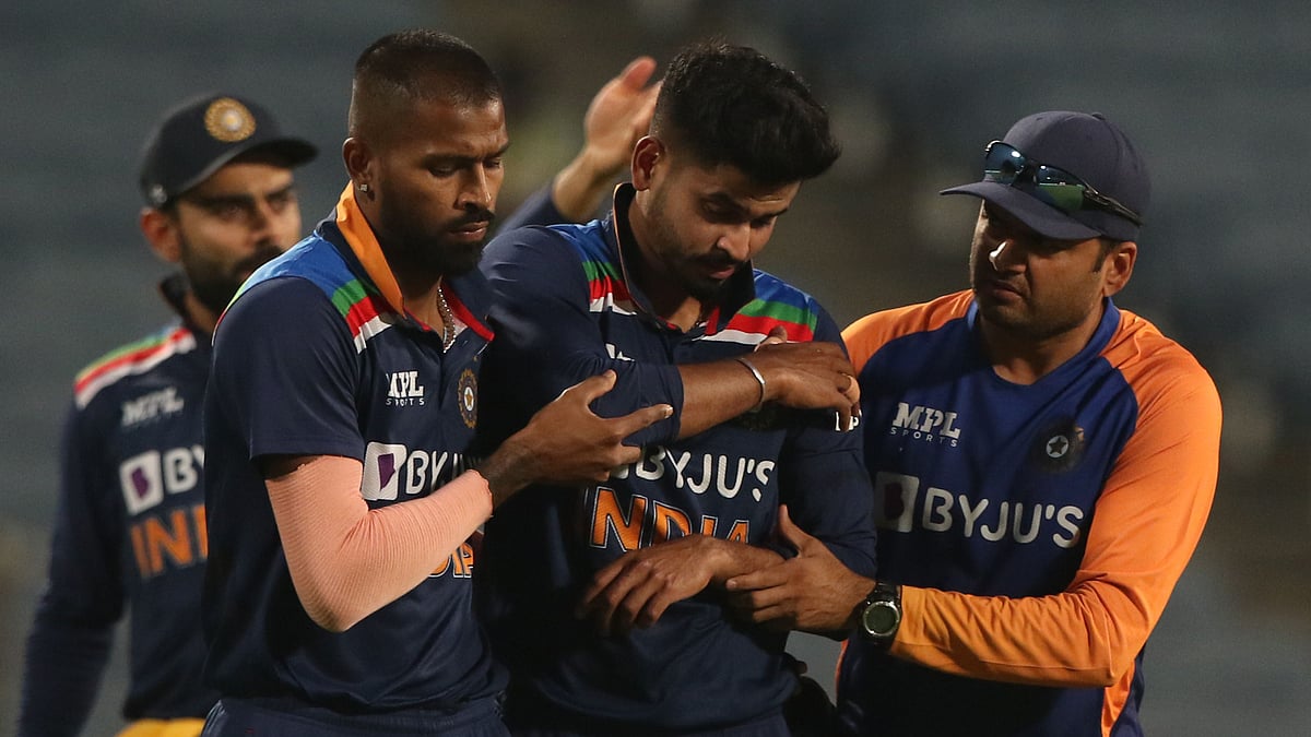Shreyas Iyer walking after getting injured in the first ODI against England.&nbsp;