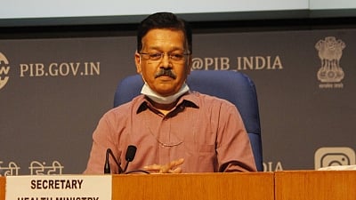 File image of Health Secretary Rajesh Bhushan briefing the media on the current COVID-19 situation in the country.