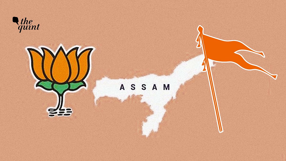 Image of the BJP & RSS’s symbols and the Assam map used for representational purposes. 
