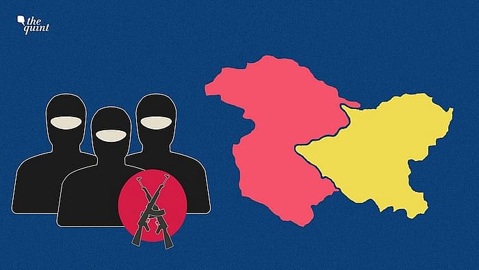 Image of new map of UTs of Jammu and Kashmir, and illustration of militants, used for representational purposes.