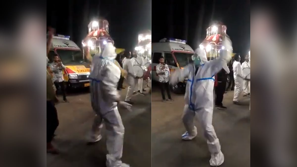 <div class="paragraphs"><p>Ambulance driver Mahesh dancing in a baraat at Uttarakhand</p></div>