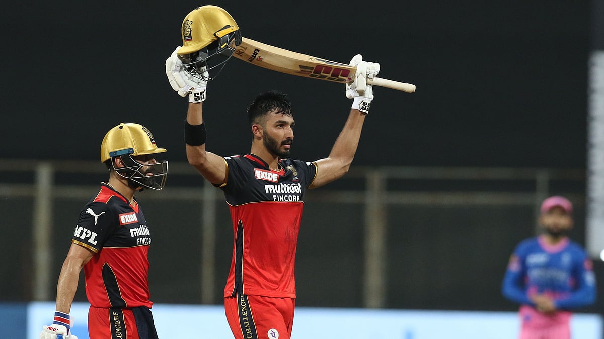 Devdutt Padikkal celebrates his maiden IPL century.&nbsp;