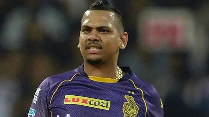 Sunil Narine reacts to getting attacked by the batsman in IPL. 