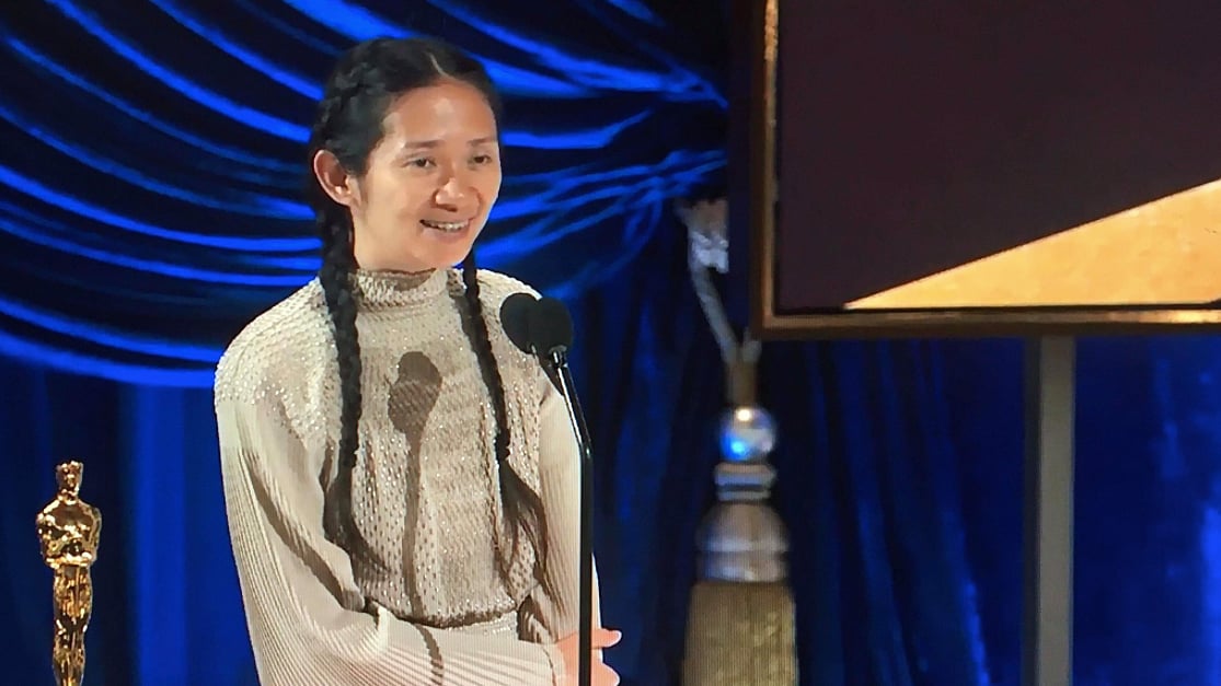 Chloé Zhao wins Best Director at the 93rd Academy Awards for <i>Nomadland.</i>