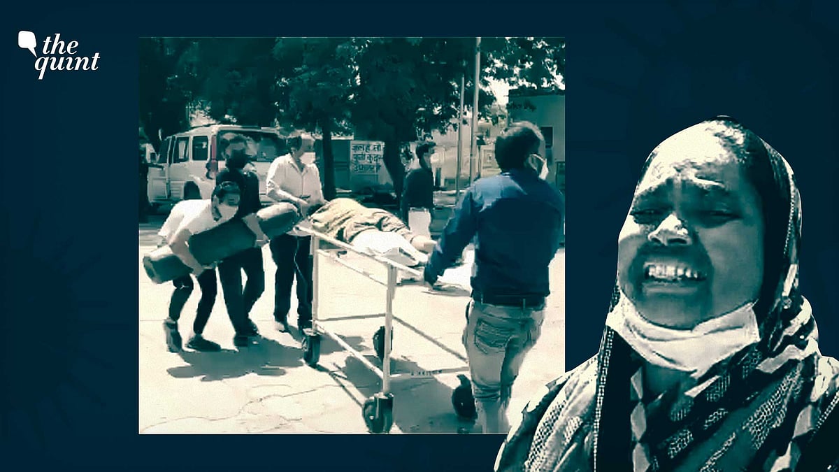 Patient dragged on stretcher with kin while holding oxygen cylinder 