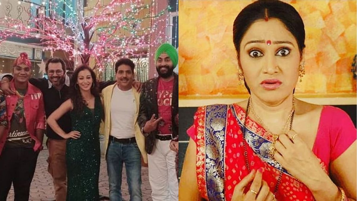 <div class="paragraphs"><p>Director Malav Rajda with the cast of TMKOC; Disha Vakani as Daya</p></div>