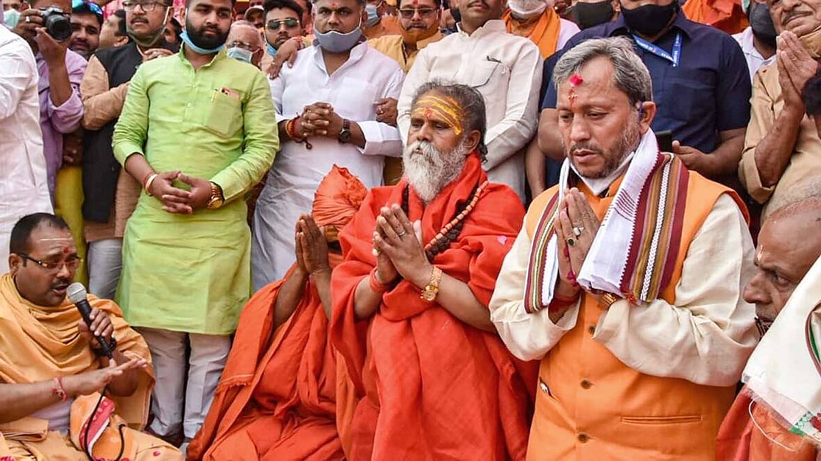 Uttarakhand Chief Minister Tirath Singh Rawat checks preparations for the Kumbh Mela 2021, in Haridwar. Image used for representational purpose.&nbsp;