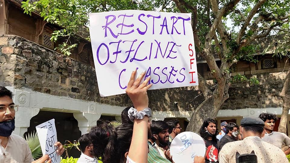 Photo from protest held at Ambedkar University Delhi on 9 March