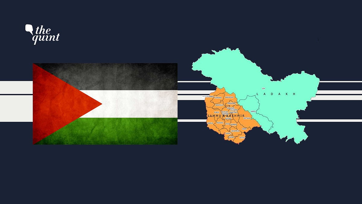 Flag of Palestine (L) and J&K’s new map (post-abrogation of Article 370) (R) used for representational purposes.