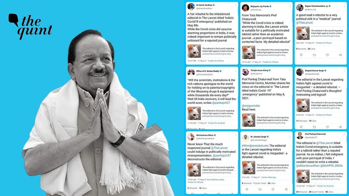 Dr Harsh Vardhan along with several other BJP leaders criticised for sharing a ‘not so sensible’ blog rebutting Lancet’s editorial on India’s COVID management.