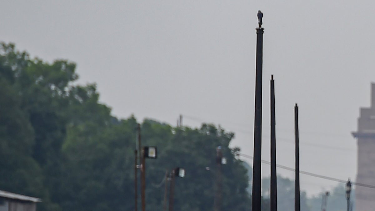 Construction work underway as part of the Central Vista Redevelopment Project at Rajpath in New Delhi on Thursday.