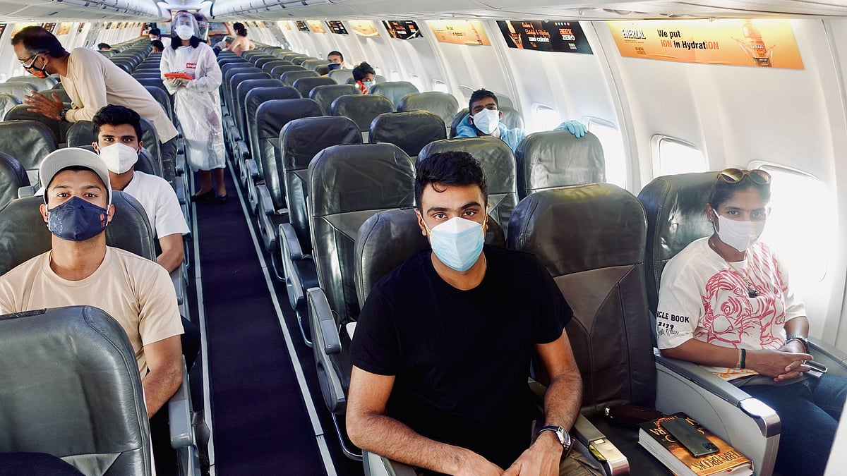 India cricketers reaching Mumbai by charter flight. 