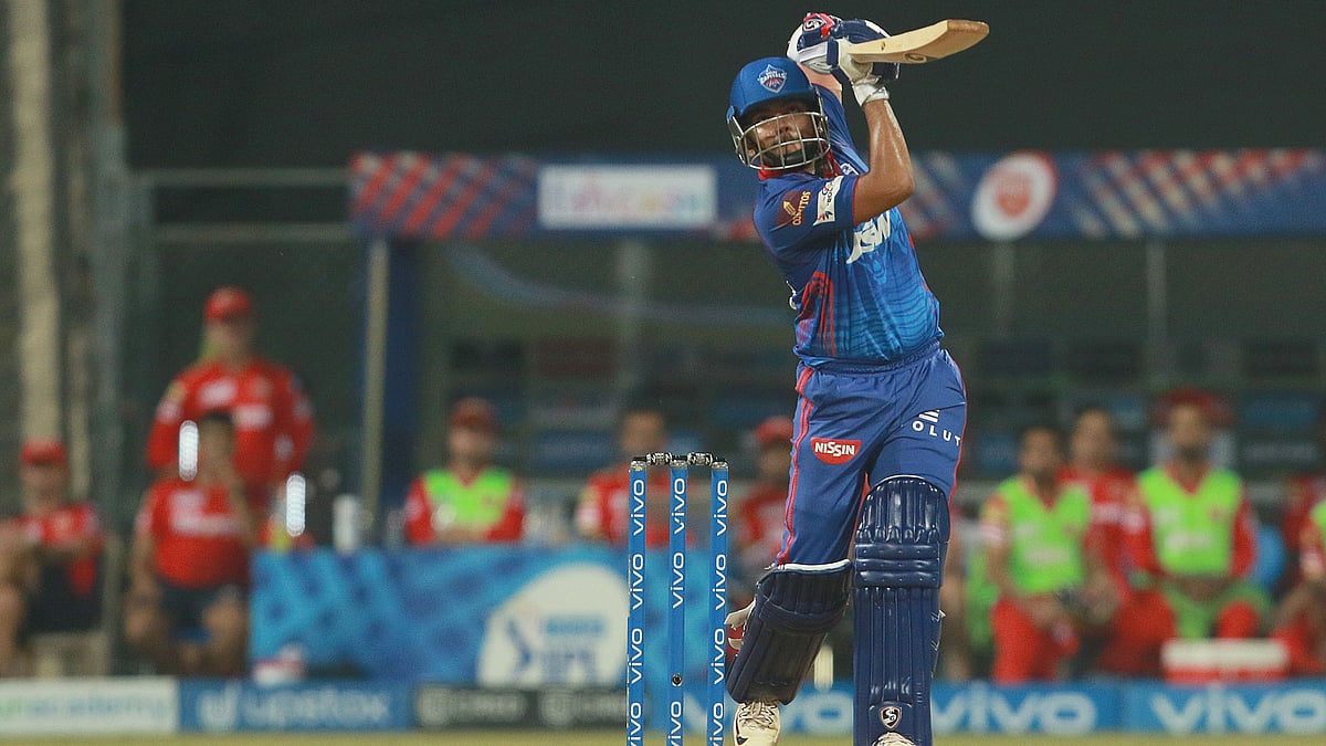 Prithvi Shaw in full flow against Punjab Kings in IPL 2021.&nbsp;
