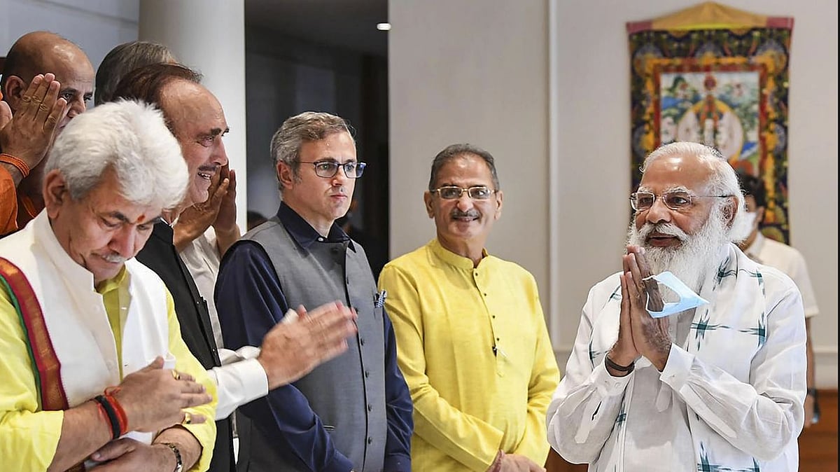 Prime Minister Narendra Modi during the all-party meet with various political leaders from Jammu and Kashmir, in Delhi, on Thursday, 24 June.