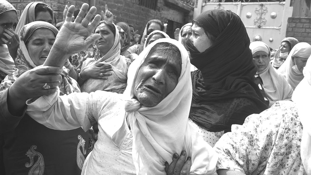 Rathi Begum, mother of Bashir Ahmad (Civilian) , who was killed in Sopore attack on Saturday. 