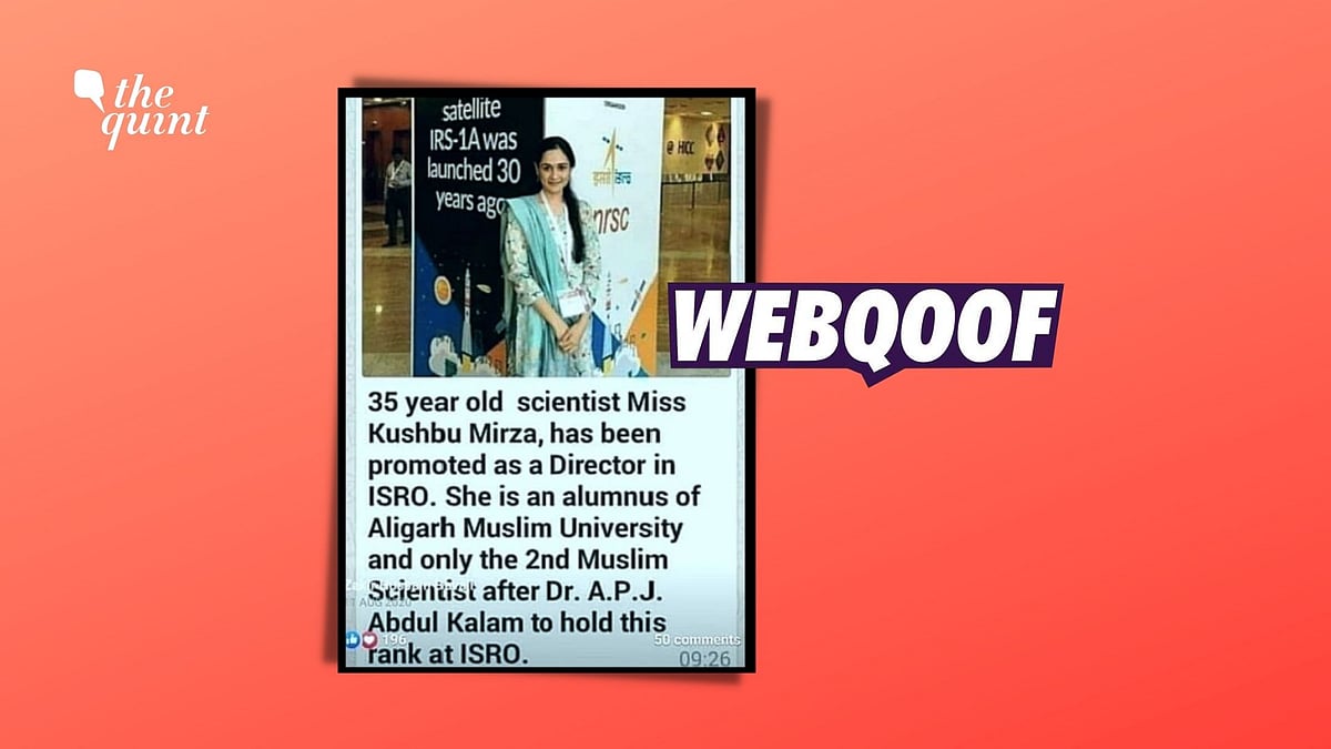 A viral claim doing the rounds on social media falsely states that UP-based scientist  Khushboo Mirza has been promoted to the rank of director at ISRO.