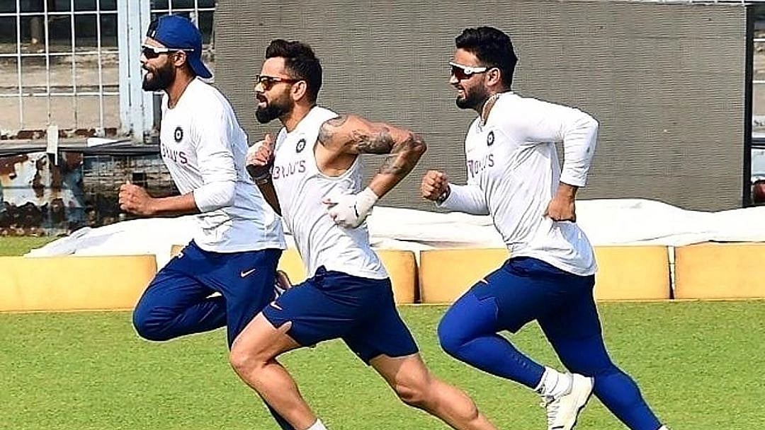 From Left: Ravindra Jadeja, Virat Kohli and Rishabh Pant.