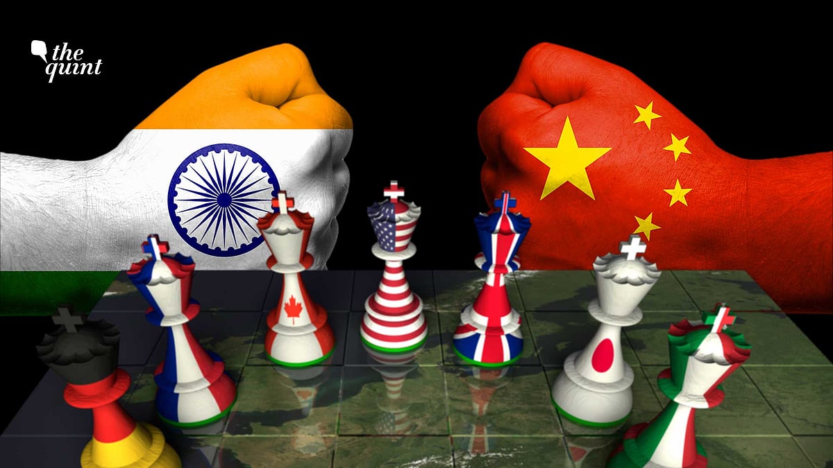 Image of G7 member countries (on chess board) and India &amp; China’s flags (at the back) used for representational purposes.