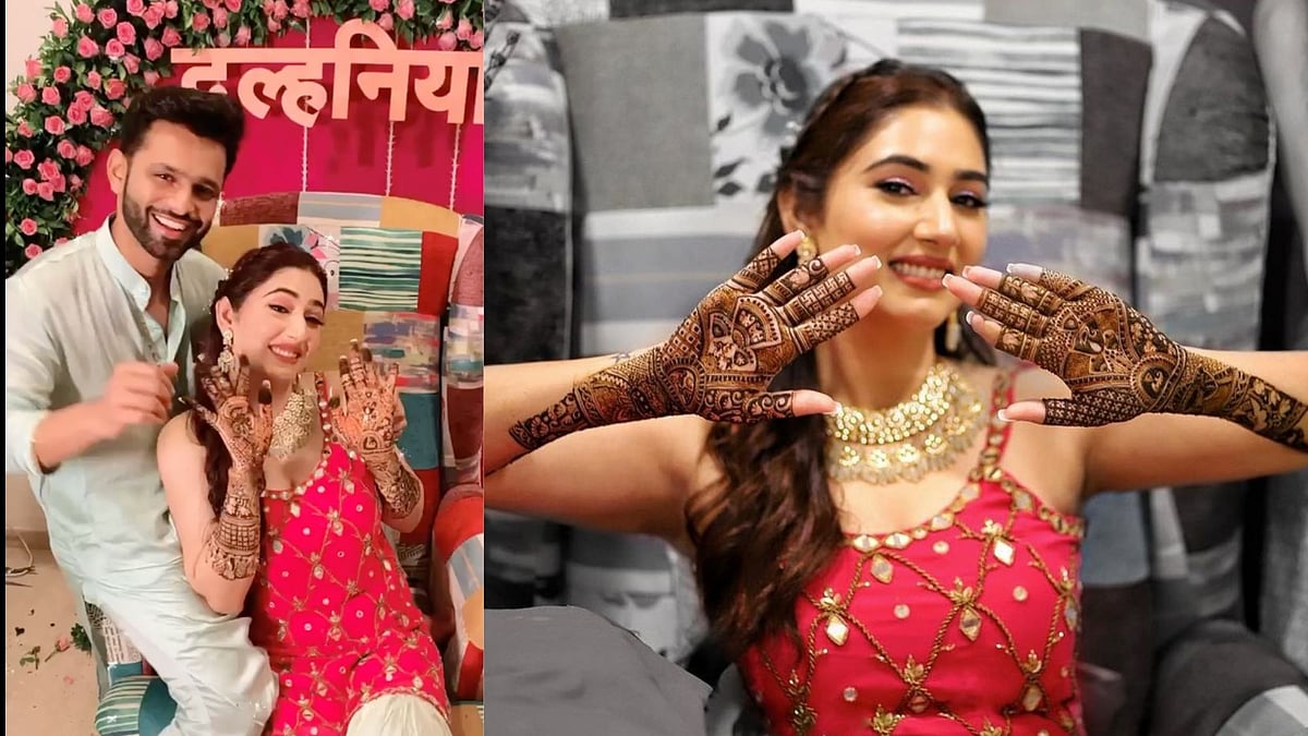 <div class="paragraphs"><p>Rahul Vaidya and Disha Parmar at their mehndi ceremony.</p></div>