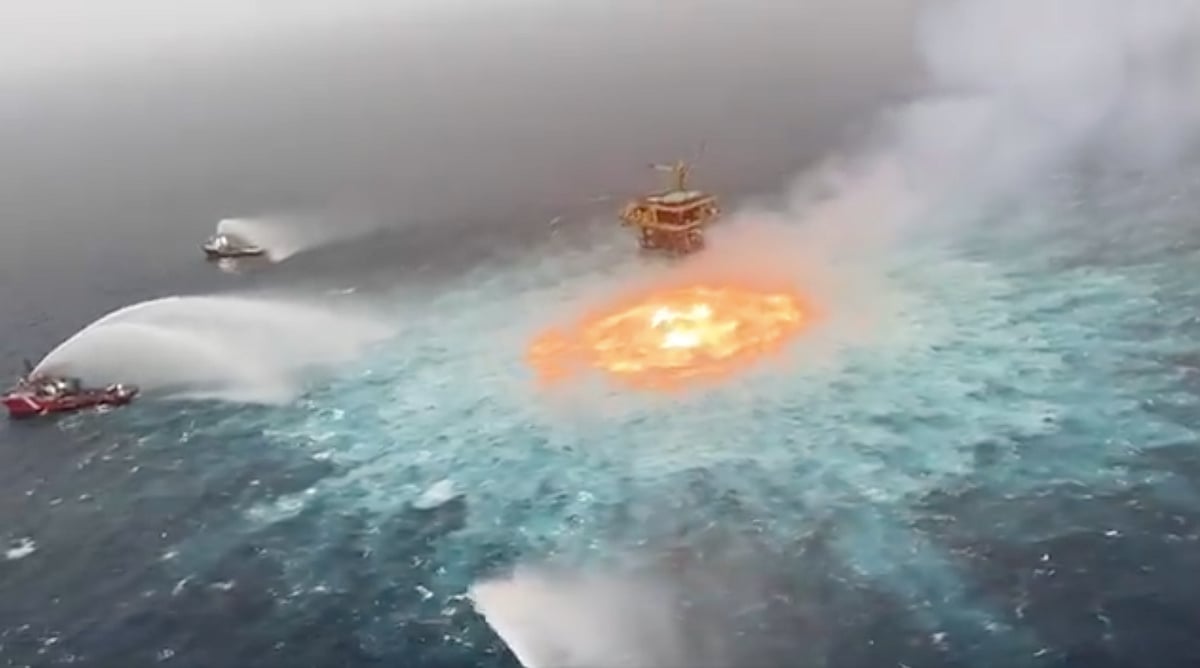 <div class="paragraphs"><p>Videos of the fire had gone viral on social media, with netizens displaying disbelief at an "ocean on fire" and efforts to put it out.</p></div>