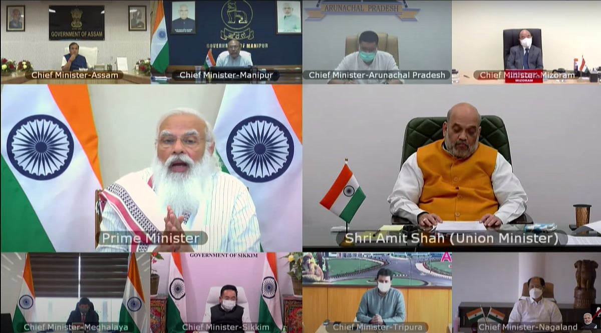 <div class="paragraphs"><p>PM Modi interacts with chief ministers of the eight north-eastern states on the COVID-19 situation.</p></div>