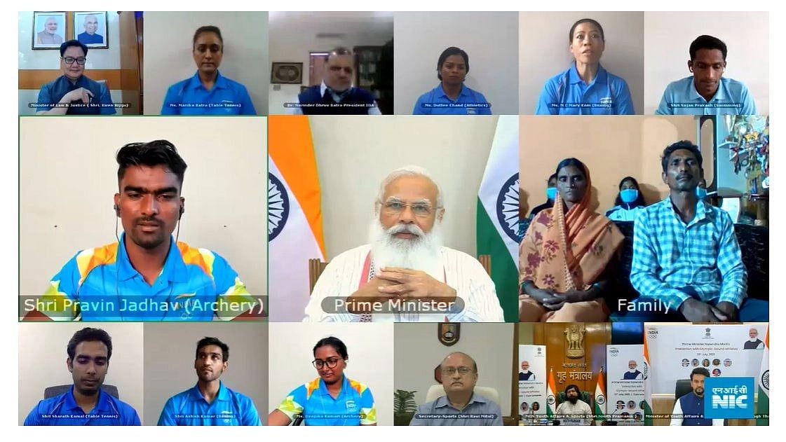 <div class="paragraphs"><p>PM Modi speaking to the Indian contingent for the Toyko Games.</p></div>