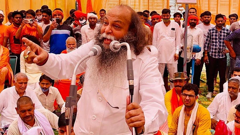 <div class="paragraphs"><p>BJP Haryana Spokesperson and Karni Sena Chief Suraj Pal Amu speaking at a mahapanchayat in Pataudi, Gurgaon.</p></div>