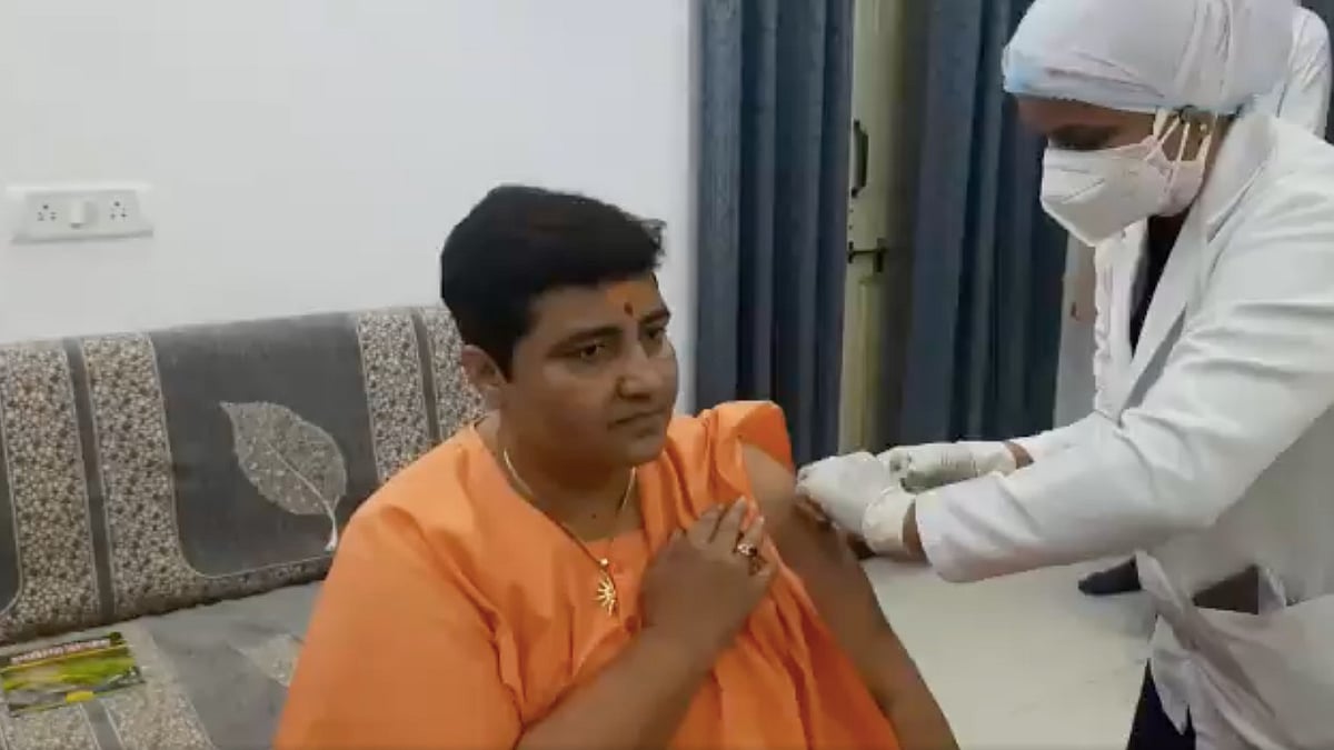 <div class="paragraphs"><p>BJP MP Pragya Thakur taking the COVID-19 vaccine shot.</p></div>