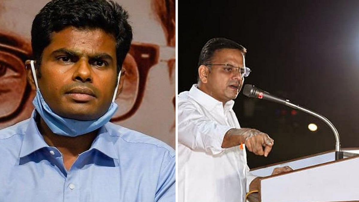 <div class="paragraphs"><p>TN BJP chief K Annamalai and party general secretary K T Raghavan</p></div>
