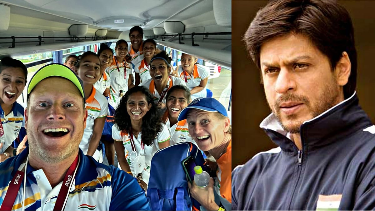 <div class="paragraphs"><p>Shahrukh Khan &amp; Indian women's hockey team.</p></div>