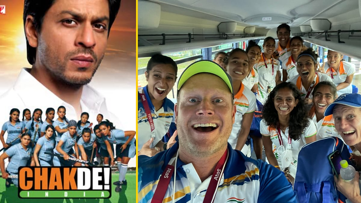 <div class="paragraphs"><p>Shah Rukh Khan as coach Kabir in <em>Chak! De India;&nbsp;</em>Coach&nbsp;Sjoerd Marijne with the Indian women's hockey team</p></div>