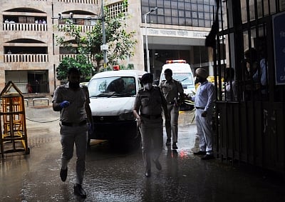 <div class="paragraphs"><p>New Delhi: Ambulance carrying dead bodies from Rohini court in New Delhi, on Friday, September 24, 2021. The shooting took place as Jitendra Gogi, who was facing murder and extortion charges, entered the courtroom.</p></div>