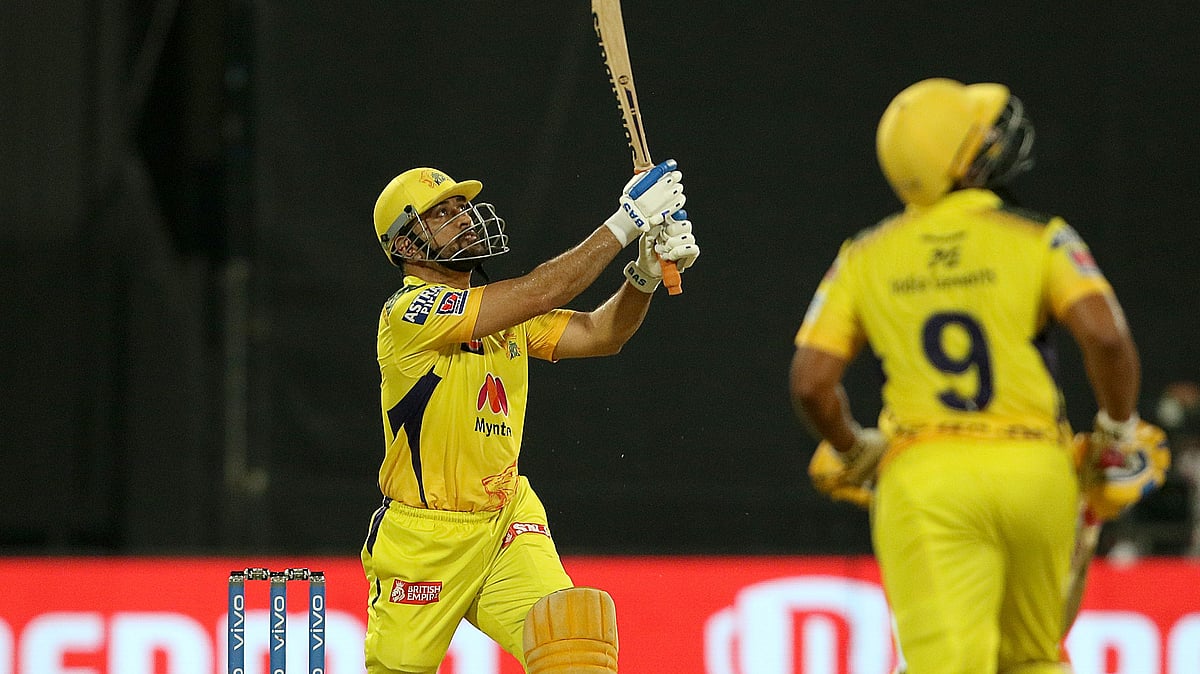 <div class="paragraphs"><p>MS Dhoni hit a big six to finish off CSK's IPL 2021 match against SRH.</p></div>