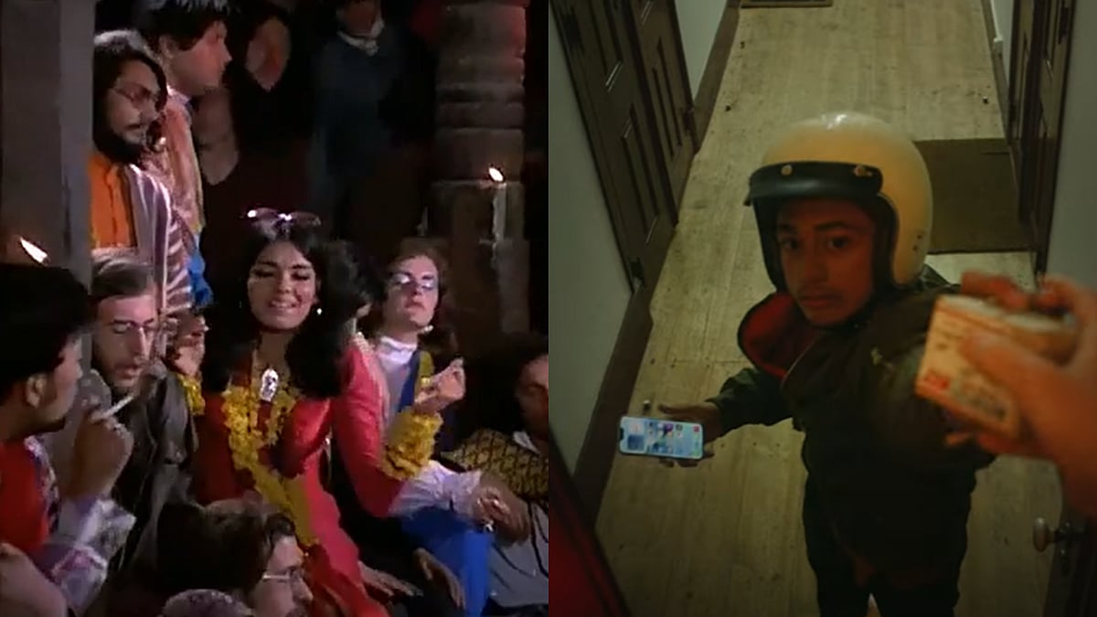 <div class="paragraphs"><p>A still from the 1971 Bollywood hit 'Dum Maro Dum' featuring Parveen Babi and a still from the latest iPhone 13 ad.</p></div>