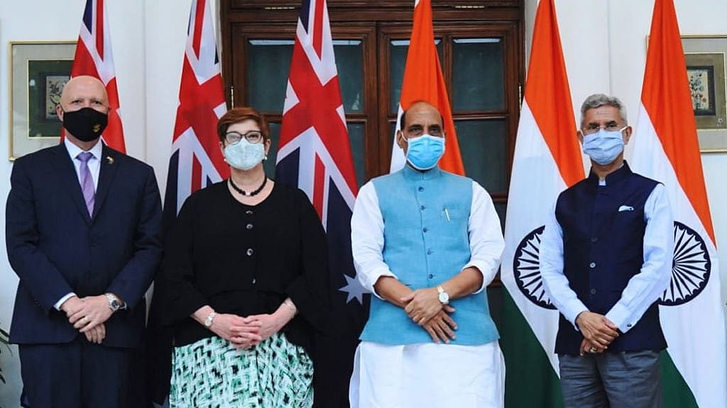 <div class="paragraphs"><p>External Affairs Minister S Jaishankar, Defence Minister Rajnath Singh and their Australian counterparts Marise Payne and Peter Dutton.</p></div>