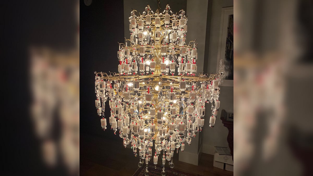 <div class="paragraphs"><p>A chandelier made using empty COVID-19 vaccine vials.</p></div>