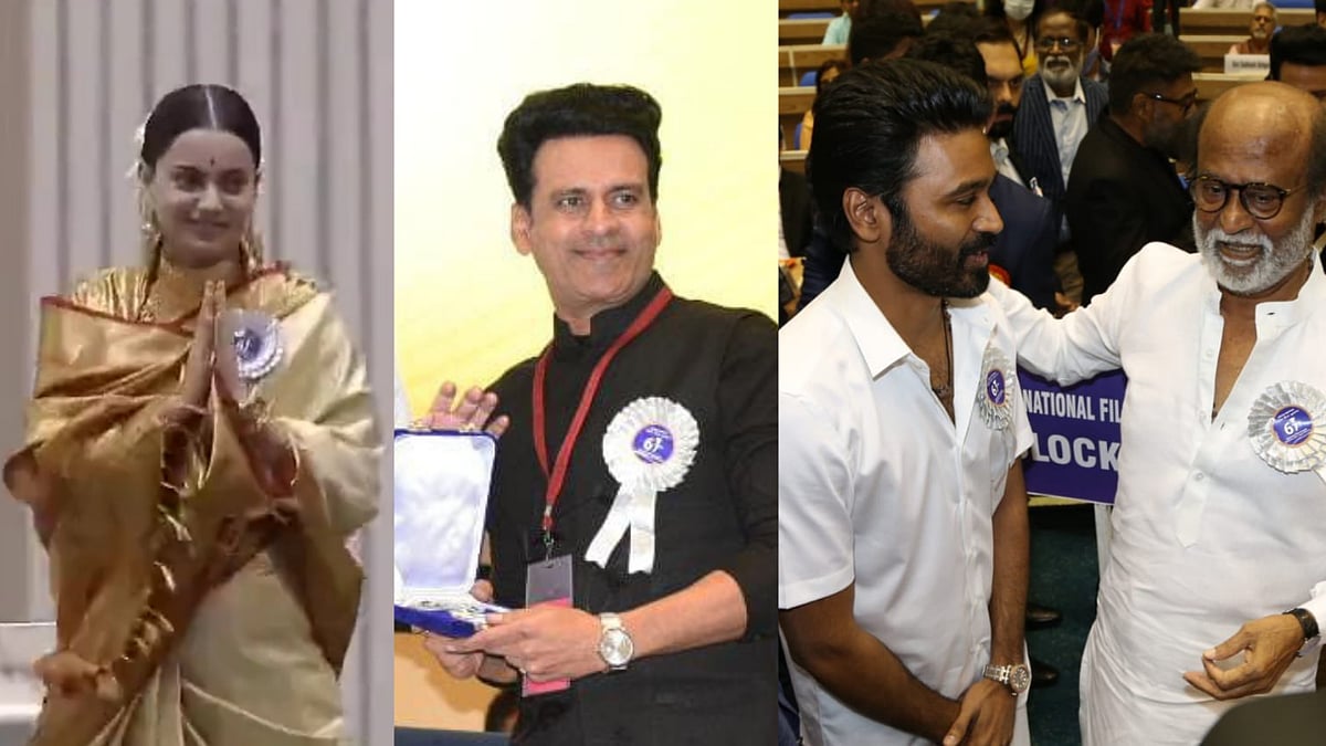 <div class="paragraphs"><p>Kangana Ranaut, Manoj Bajpayee, Rajinikanth and Dhanush at the 67th National Film Awards.</p></div>