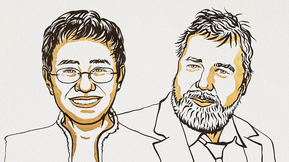 <div class="paragraphs"><p>Maria Ressa and Dmitry Muratov win the Nobel Peace Prize 2021.</p></div>
