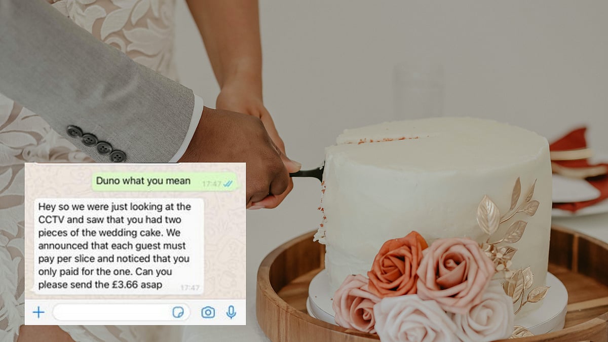 <div class="paragraphs"><p>Wedding guest charged for eating extra cake by newlyweds.</p></div>
